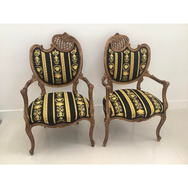Vintage Medoza Black Gold Versace Velvet Upholstery Chairs - a Pair For Sale - Image 13 of 13