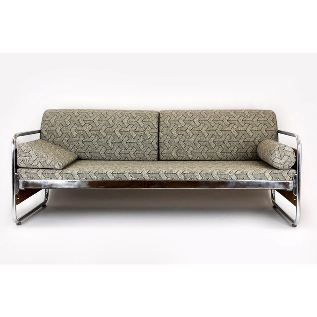 Bauhaus Tubular Steel and Chrome Sofa, Czechoslovakia, 1940s For Sale - Image 18 of 18