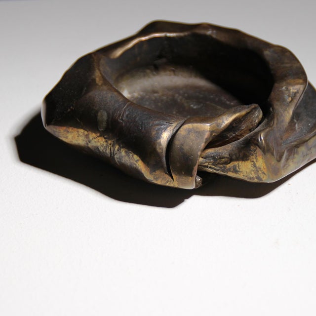 Heavy, solid cast bronze bowl by Lothar Klute featuring an abstract-organic shape. This piece stands out with its three-...