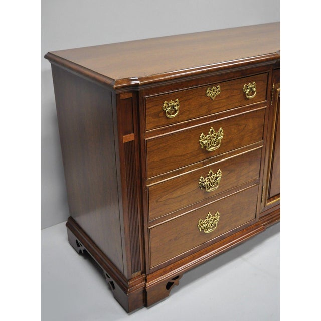 Vintage Thomasville Chippendale Style Cherry Wood Triple Dresser Long