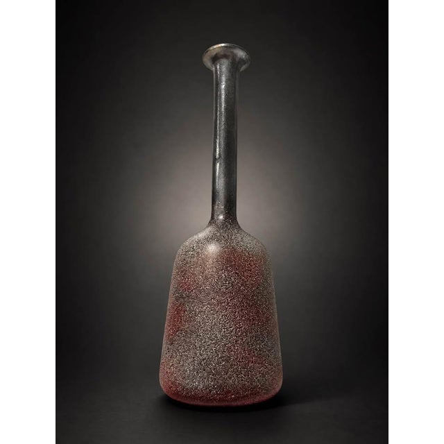 Vintage Textured Studio Pottery Vase in Charcoal and Burgundy, 20 Inches For Sale - Image 4 of 4