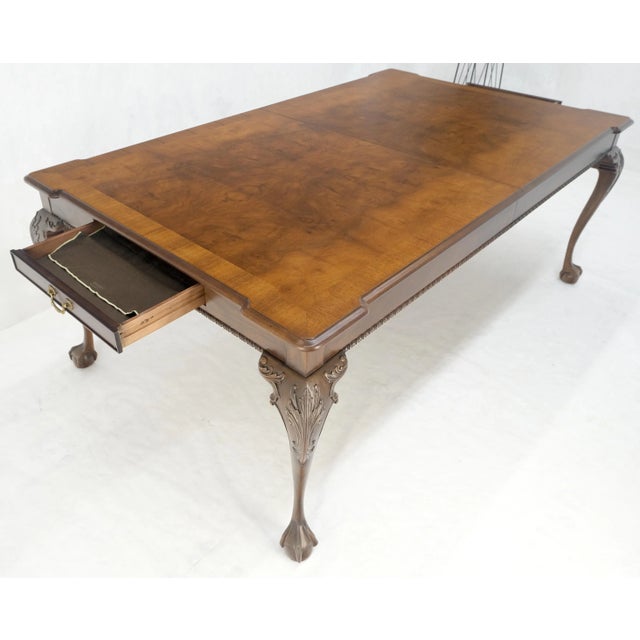 Henredon Henredon Banded Burl Walnut Ball & Claw Feet Chippendale Dining Table 2 Ext MINT For Sale - Image 4 of 12