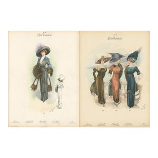 Pair of Antique Chic Parisien Fashion Plates, 1910 For Sale