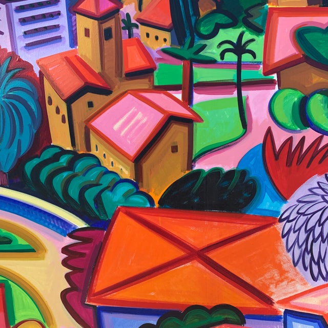 80x80 Joan Steinman Mediterranean Coastal Village Painting #4 For Sale In Wichita - Image 6 of 11