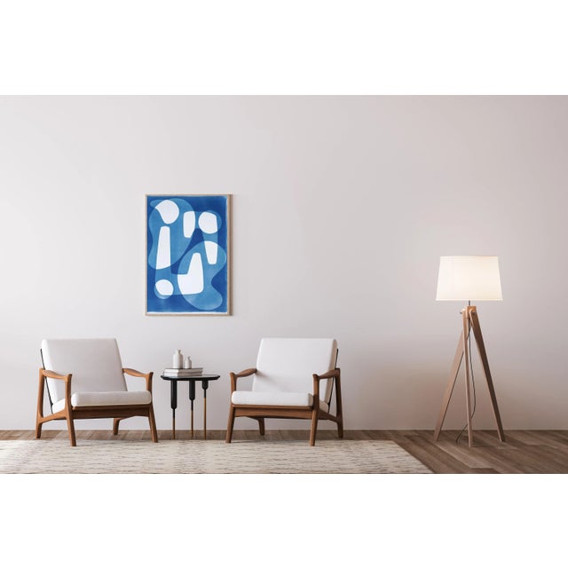 2020s 2024, Jestons Style Shapes in White and Blue, "Mid-Century Shapes Iii", Handmade Cyanotype on Watercolor Paper For Sale - Image 5 of 7