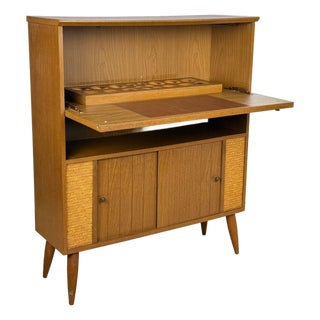 Mid 20th Century Modern Walnut Drop Front Dry Bar Cabinet For Sale