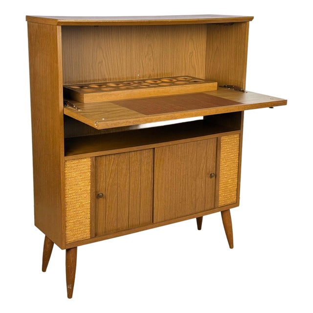 Mid 20th Century Modern Walnut Drop Front Dry Bar Cabinet For Sale