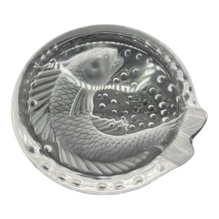 1970s Vintage Lalique Crystal Cancareau 'Pisces" Fish Ashtray For Sale