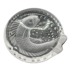 1970s Vintage Lalique Crystal Cancareau 'Pisces" Fish Ashtray