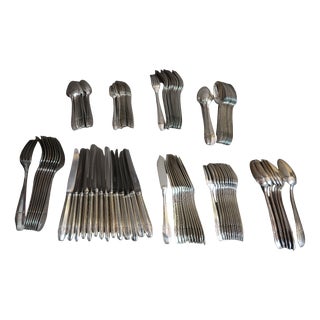 Art Deco Style Silver-Plated Metal Cutlery Service, 1930s, Set of 99 For Sale