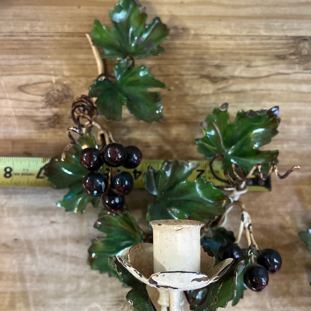 Green 1970s Pair of Italian Tole Candle Sconces For Sale - Image 8 of 10