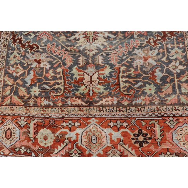 Blue Antique Persian Bakshaish Rug With Medallions and Flower Motifs in Midnight Blue For Sale - Image 8 of 16