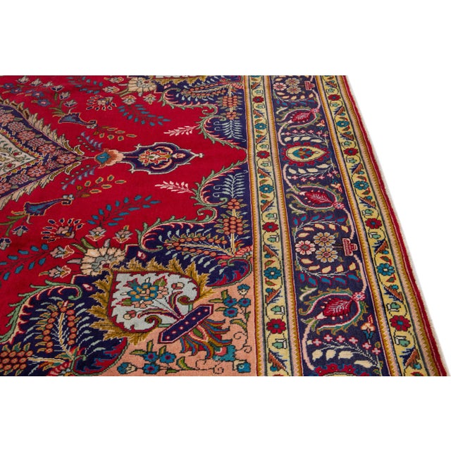 1920s Red Antique Tabriz Handmade Persian Wool Rug With Multicolor Shah Abbasi Desing For Sale In New York - Image 6 of 11