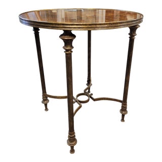 1990s Vintage Labarge Bouillotte Bronze and Burl Wood Table For Sale
