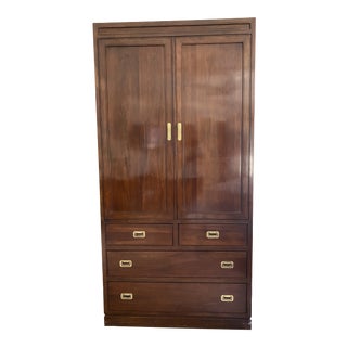 Late 20th Century Campaign Style Ethan Allen Canova Solid Cherry Armoire For Sale