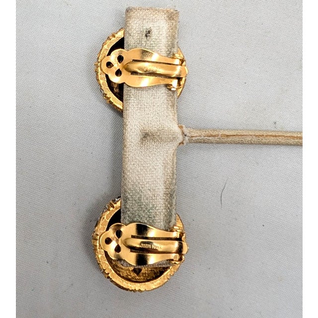 Metal Vintage Signed Jomaz Round Goldtone Round Clear Rhinestone Clip Earrings- 2 Pieces For Sale - Image 7 of 7