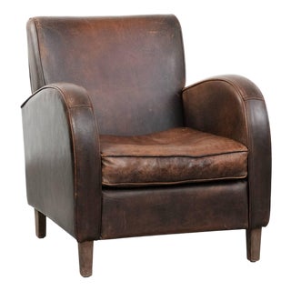 Vintage Sheepskin Chair in Dark Cognac Color For Sale