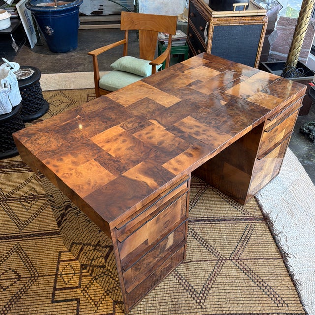 Mid 20th Century Paul Evans Cityscape Patchwork Burl Wood Desk For Sale - Image 10 of 12