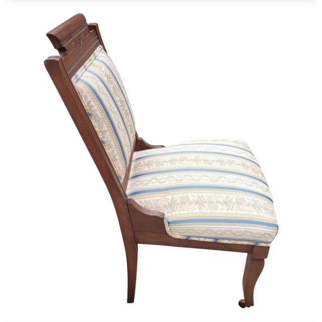 Late 19th Century Antique Victorian Striped Upholstered Chairs, Circa 1890s For Sale - Image 5 of 9