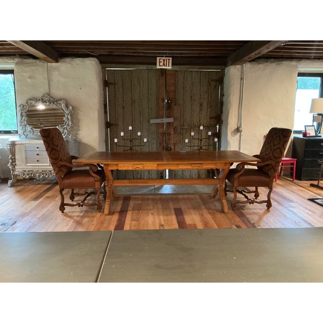 Vintage A. Brandt Oak 8-Foot Trestle Dining Table With Drawers For Sale - Image 6 of 9