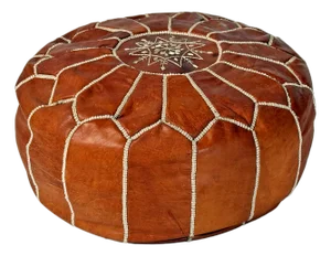 Vintage Leather Pouf - Ottoman