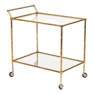 Faux Bamboo Brass and Crystal Serving Bar Cart from Maison Jansen, 1970s For Sale