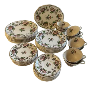 19th Century Circa 1860 English Minton Passion Flower Transfer Ware Dinnerware Set- 43 Pieces