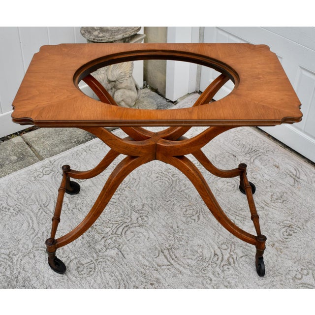 Vintage (1960's) Unique Serving Tray has an MCM Style. Made of Wood. Fruitwood. Honey Brown Finish, Removable Tray, and...