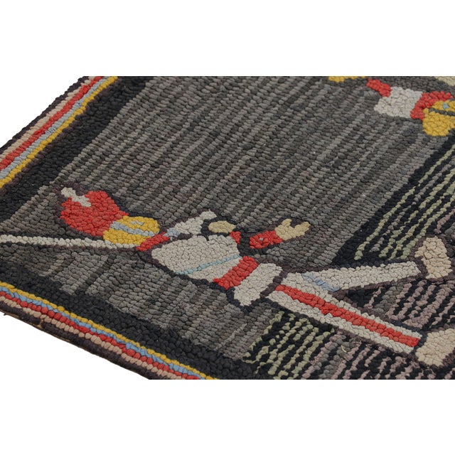 Antique Hooked Rug in Gray and Red With Pictorial Patterns - Rug & Kilim For Sale In New York - Image 6 of 7