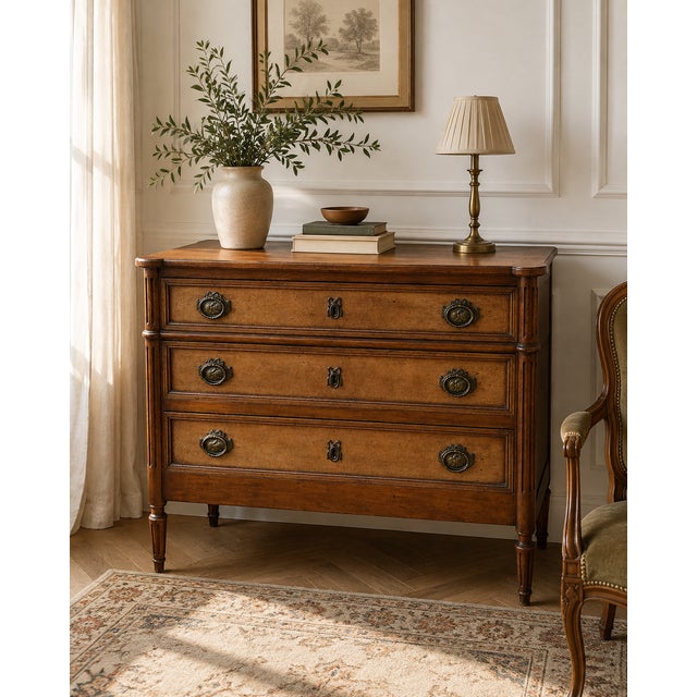 Louis XVI Light Walnut Chest of Drawers with Three Drawers and Fluted Motifs, 1930s For Sale - Image 11 of 13