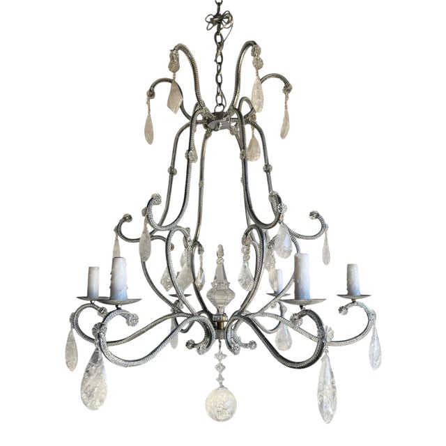 French Rock Crystal Silvered Chandelier For Sale