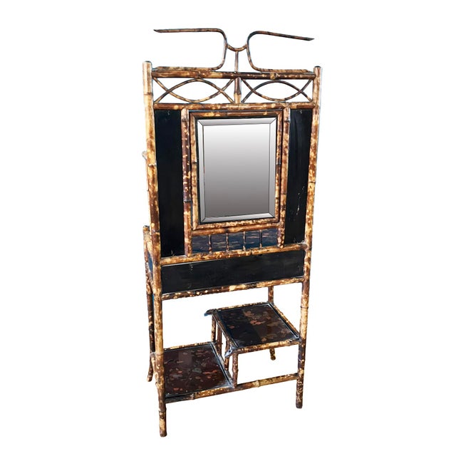 Victorian 1920s Victorian Tortoiseshell Bamboo & Japanned Lacquer Bonheur Du Jour Writing Desk For Sale - Image 3 of 16