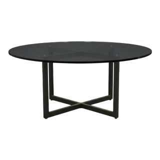 1970s Low 60” Round Glass Top Dining Table For Sale