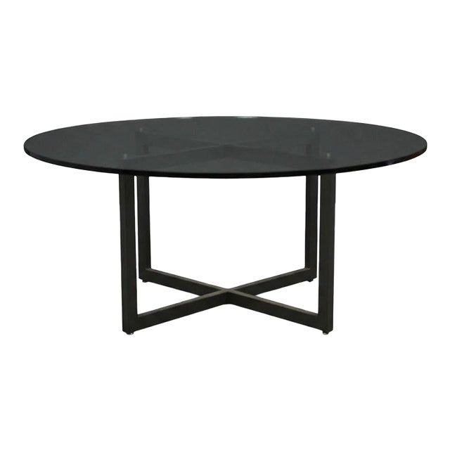 1970s Low 60” Round Glass Top Dining Table For Sale