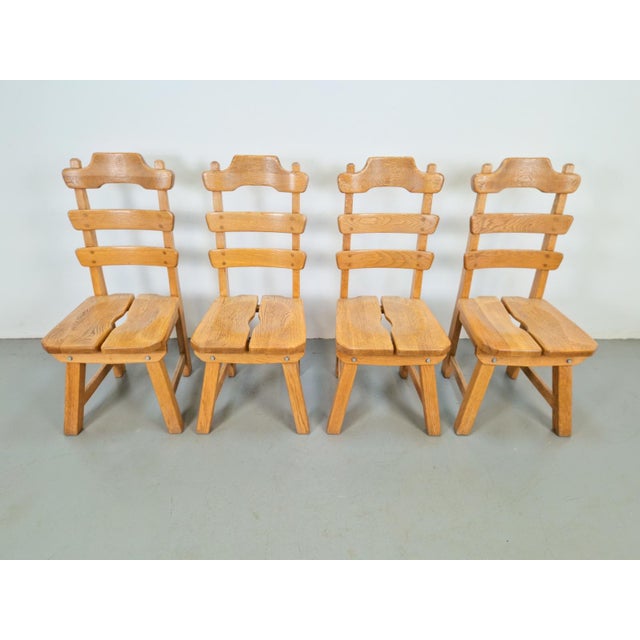 Dutch Brutalist Dining Chairs with Ladder Backrests in Oak, 1960s, Set of 4 For Sale - Image 4 of 12