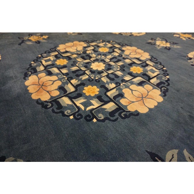Royal Blue 1980s Royal Blue Medallion Vintage Chinese Peking Carpet 9'6'' X 12'4'' Knotted Wool Rug For Sale - Image 8 of 15