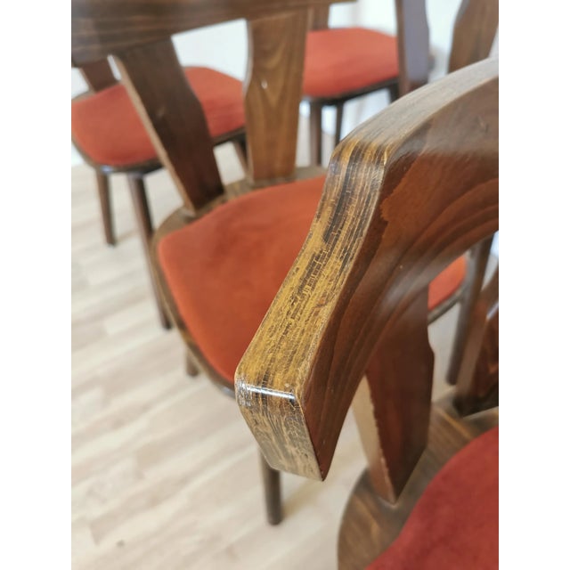 Vintage Tyrolean Dining Chairs with Red Fabric Seat, 1970s, Set of 6 For Sale - Image 4 of 18