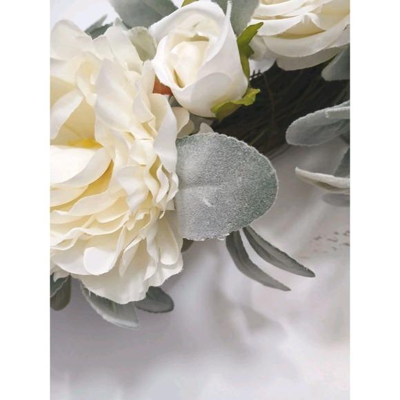 Ornamental & Decorative Materials English White Roses & Sage Door Wreath 17" Flower Elegant Summer Spring Gorgeous For Sale - Image 7 of 17