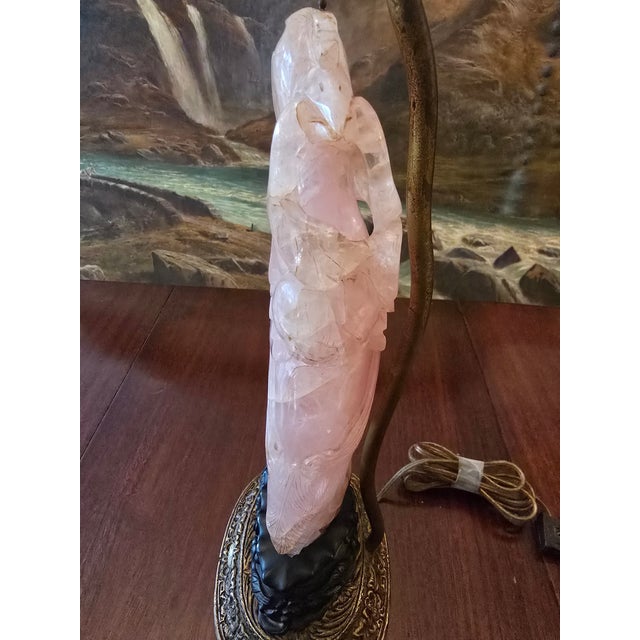 Antique Figural Chinese Pink Quartz Crystal Rock Lamp For Sale In Boston - Image 6 of 11