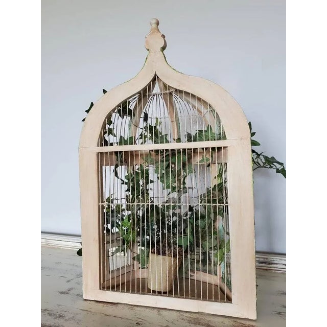 Whimsy Chic Decorative Distressed Painted Bird Cage For Sale - Image 10 of 11