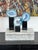 Stone Modern Brazilian Blue Agate Slices on High-Gloss Stand Pedestals - Set of 3 For Sale - Image 7 of 7