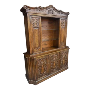 Spanish Style Carved Oak Sideboard Hutch by Jamestown Lounge Company - Vintage Mid 20th Century