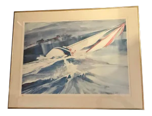 1980s Nautical Willard Bond Racing Print, Framed