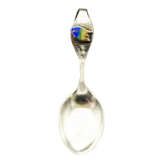 1930s Sterling Silver Nassau Bahamas Enameled Dipping Jam or Baby Spoon 1930s English Bm & Co For Sale