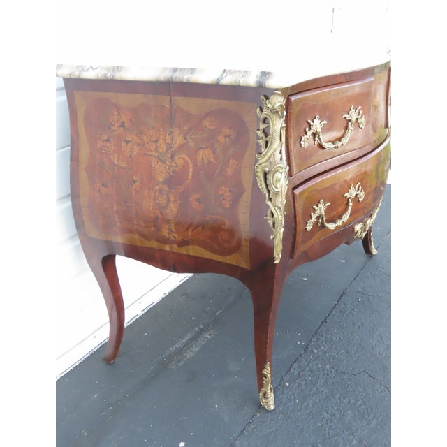French Marble Top Bombay Serpentine Inlay Commode Dresser Bathroom Vanity 6435a For Sale - Image 10 of 17