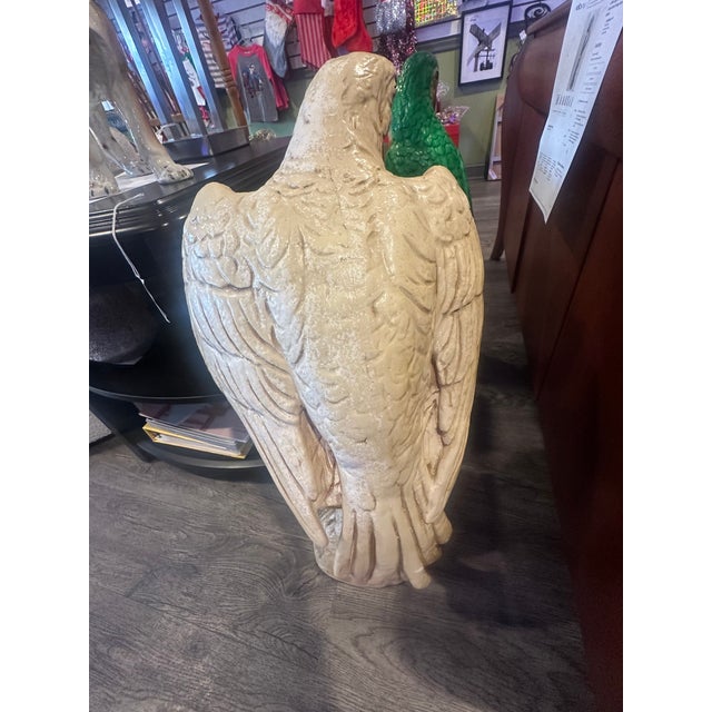 Art Deco 1950's Vintage White Chalkware Large Parrot on Tree Statue For Sale - Image 3 of 6