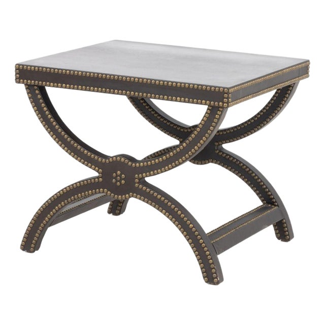 Baker Alexandre Brown Leather Brass Riveted Stool For Sale