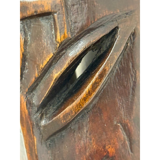 Wood African Hand Carved Wood Wall Mask For Sale - Image 7 of 12