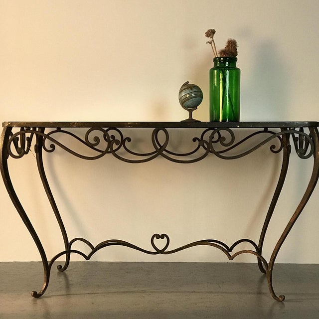 French Art Deco Wrought Iron Dining Table with Black Colored Glass, 1930s For Sale - Image 16 of 18