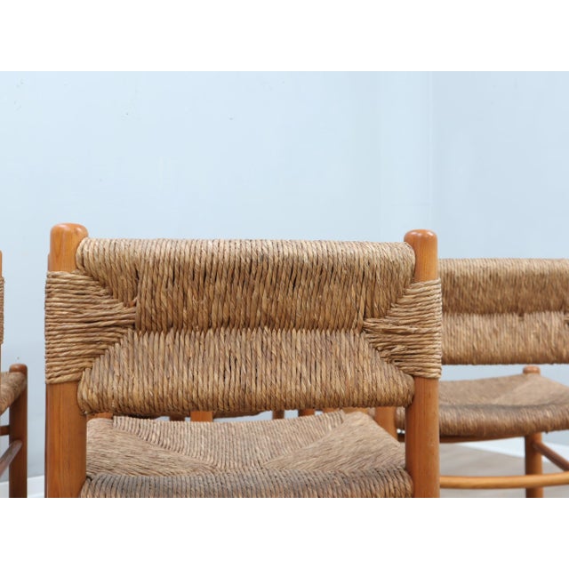 Vintage Chairs in Woven Straw and Wood by Charlotte Perriand, 1960s, Set of 8 For Sale - Image 11 of 17